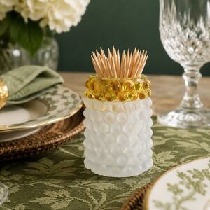 Antique Hobbs Brockunier Dew Drop Satin Glass Toothpick Holder Victorian Hobnail